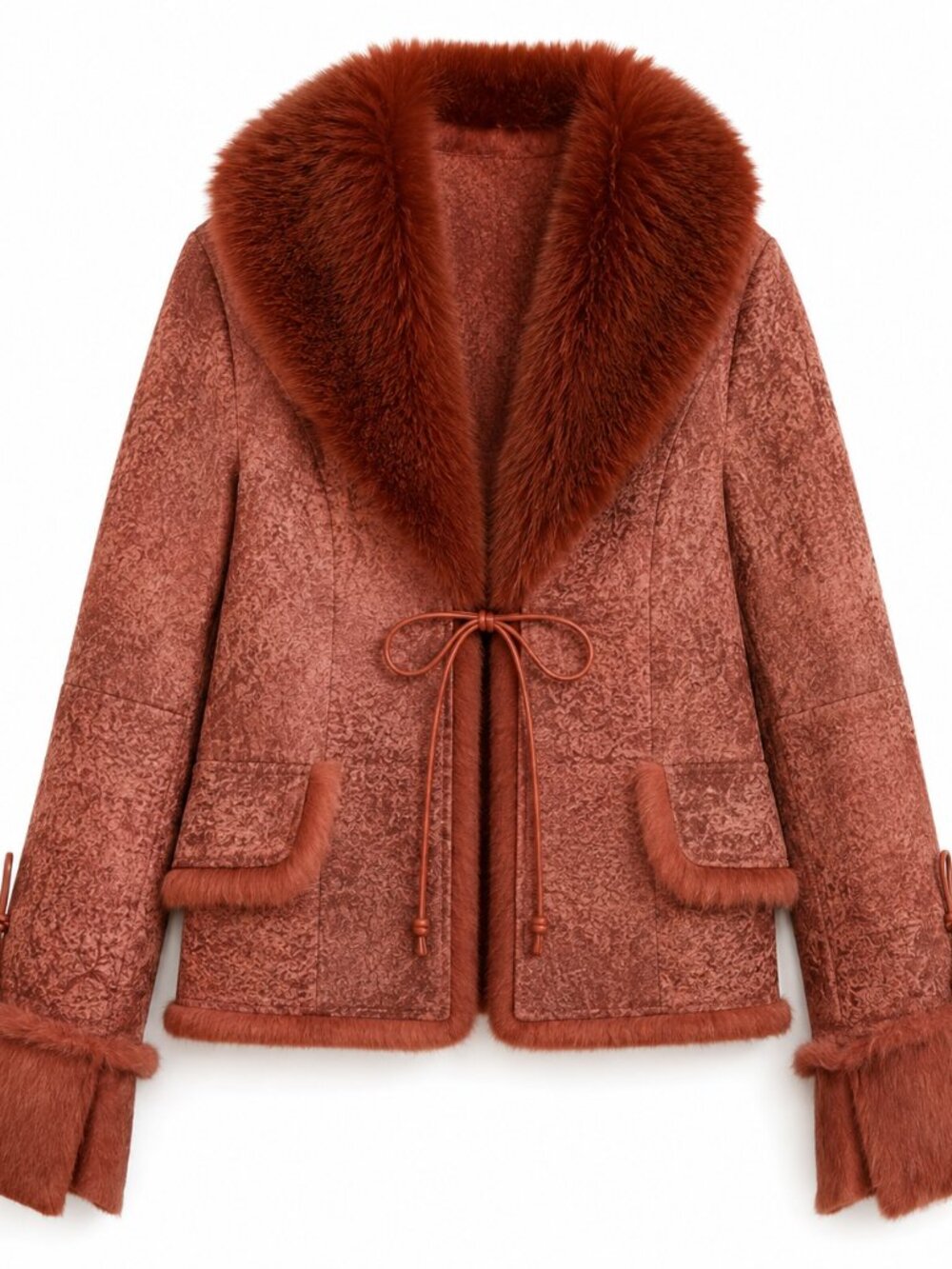 💗 Japanese Vintage Blood Orange Fur Leather Jacket | Rare Y2K Statement Coat
